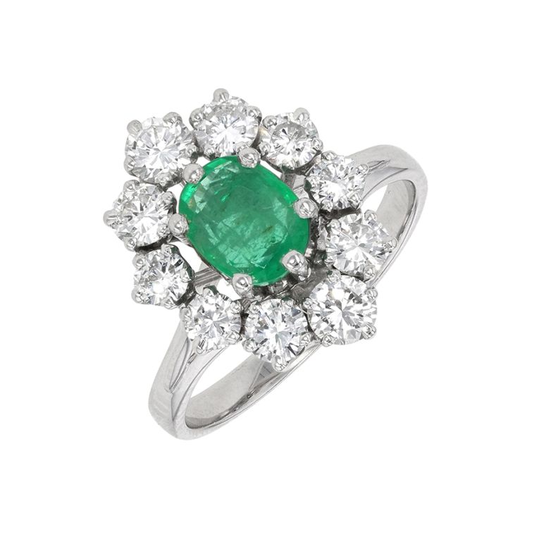 Bague marguerite émeraude 0.98 carat et diamants 1.12 carat or blanc 4.43g Comme neuf -  reconditionné disponible sur Gemme Les Bijoux